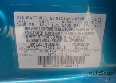 2015 Nissan Versa Note S Plus from USA, damaged, VIN 3N1CE2CP7FL350775